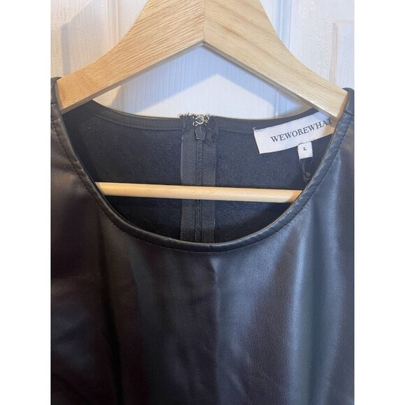 WeWoreWhat Muscle Tank Vegan Leather Black Mini Dress Large Black Fit And Flare - Picture 5 of 10